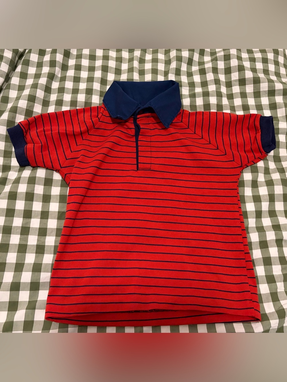 Vintage healthtex Red Polo with Navy Stripes & Collar
